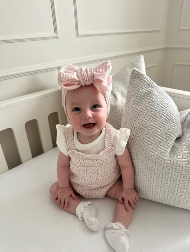 Pink marshmallow waffle bow headband