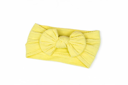 Cable knit bow headband - lemon zest