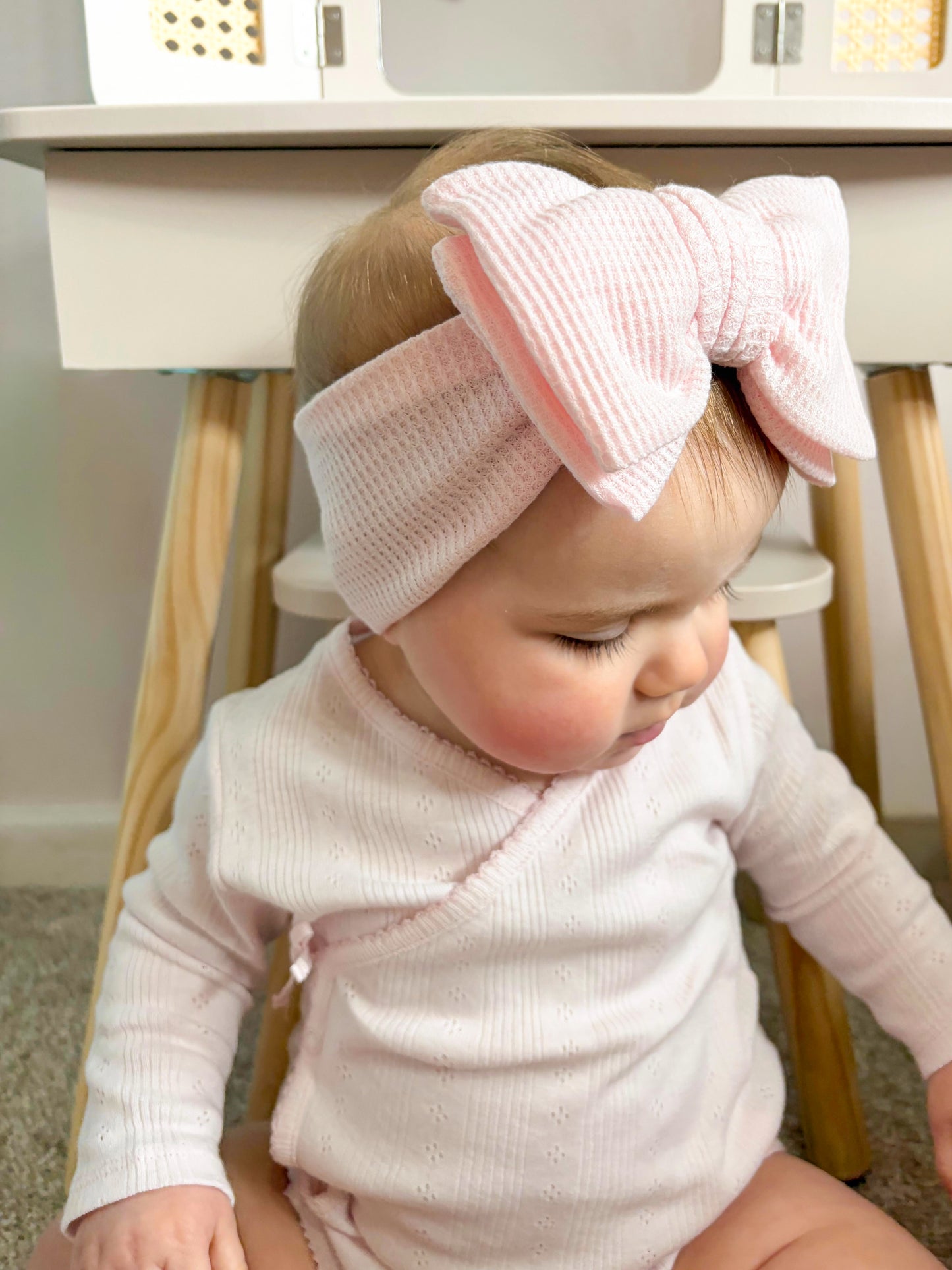 Oversized waffle bow headband - Pink marshmallow
