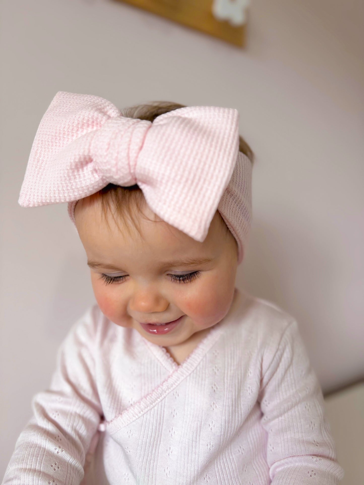 Oversized waffle bow headband - Pink marshmallow